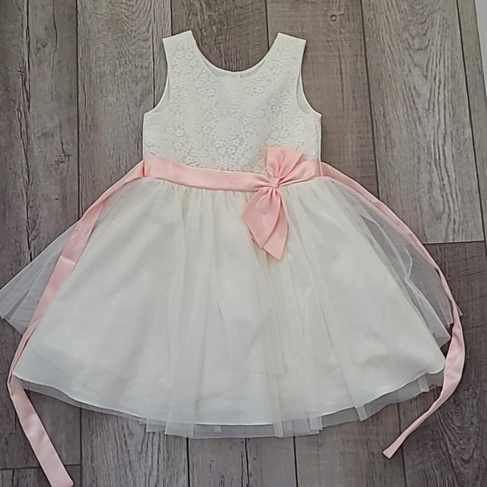 Girls formal dress, pink and cream